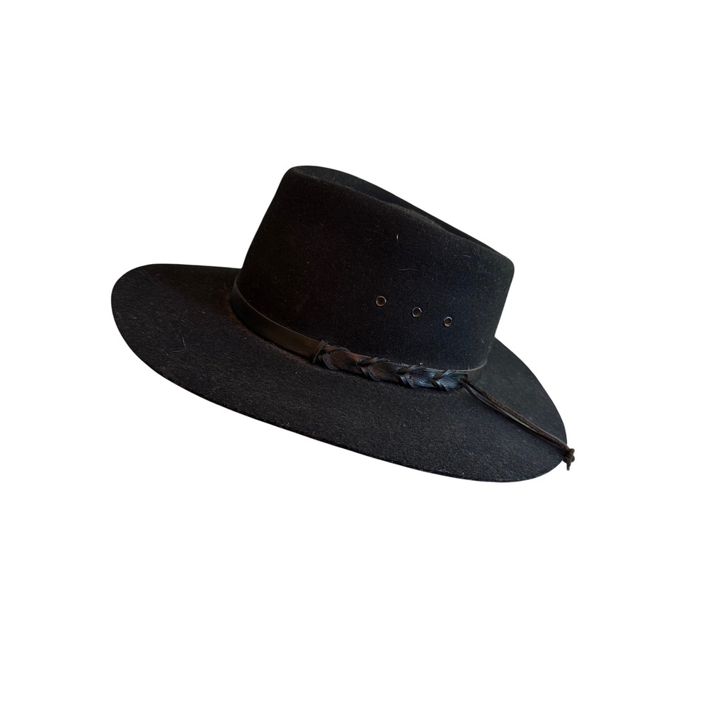 Australian Outback Collection Hat Black Cattleman Pure Wool Felt Western 7 1/2